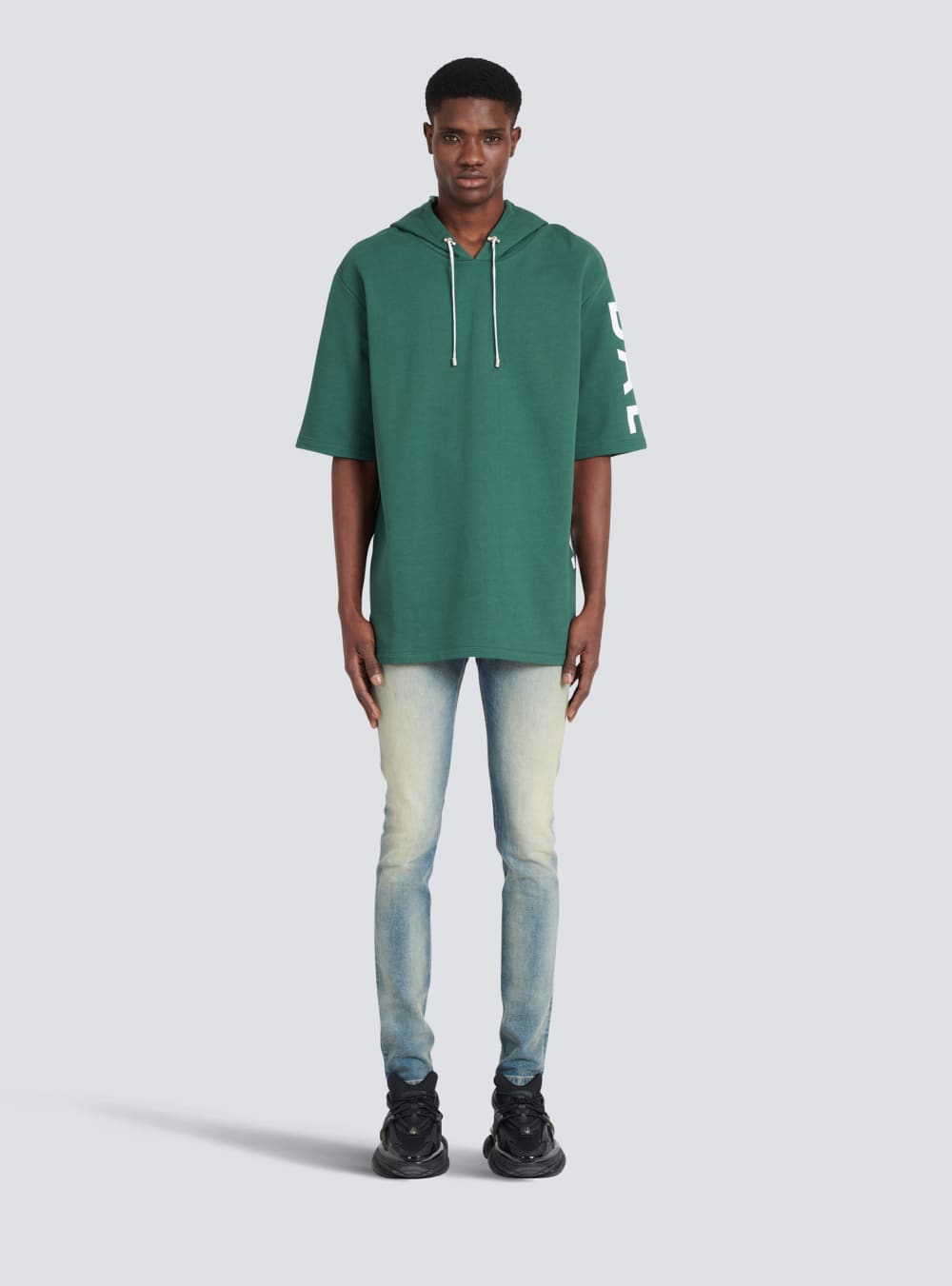 Men's Balmain Oversized Eco-designed Cotton Hooded With Logo Print Sweatshirts Green | USA alYcR6xc