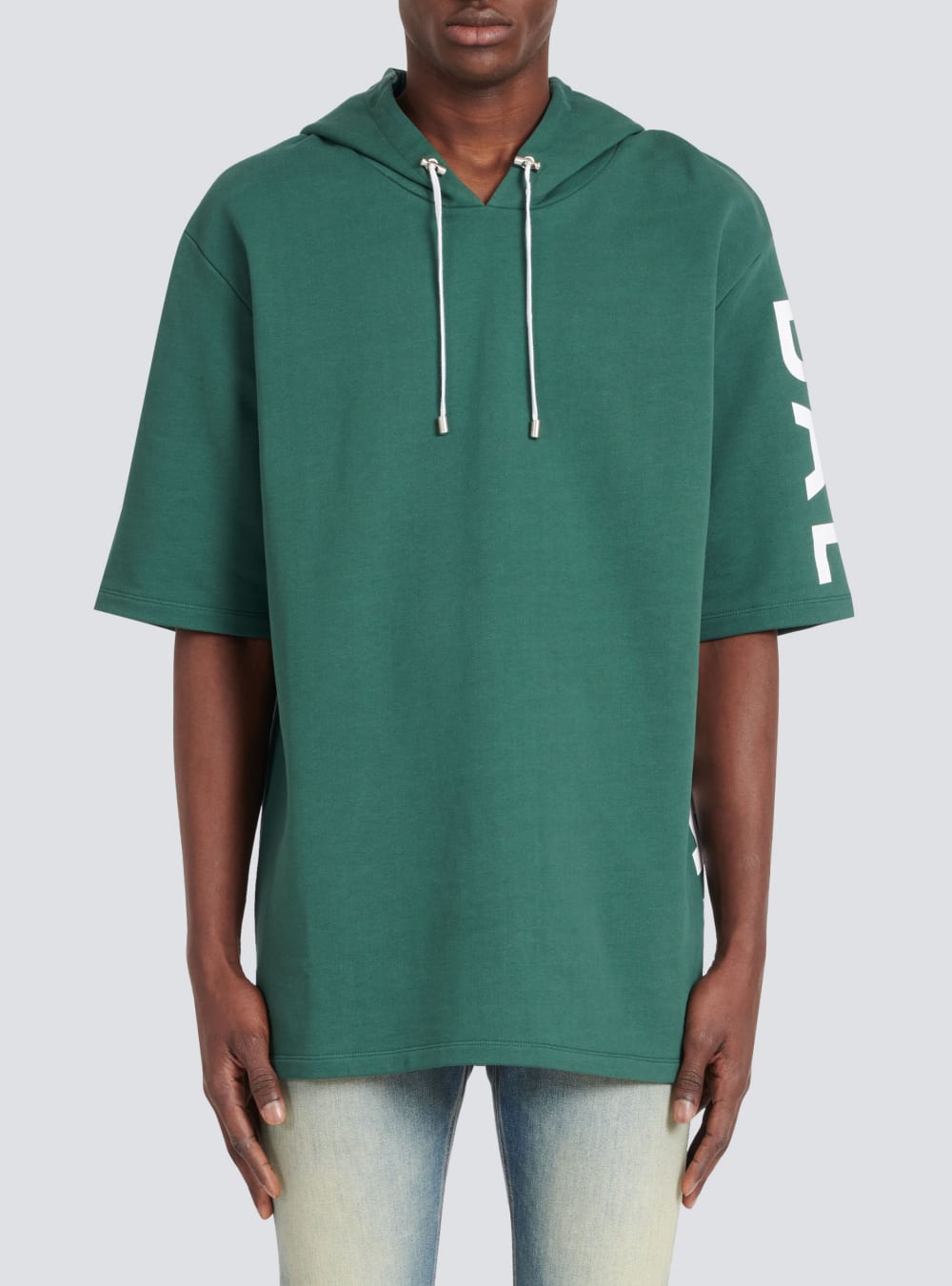 Men's Balmain Oversized Eco-designed Cotton Hooded With Logo Print Sweatshirts Green | USA alYcR6xc