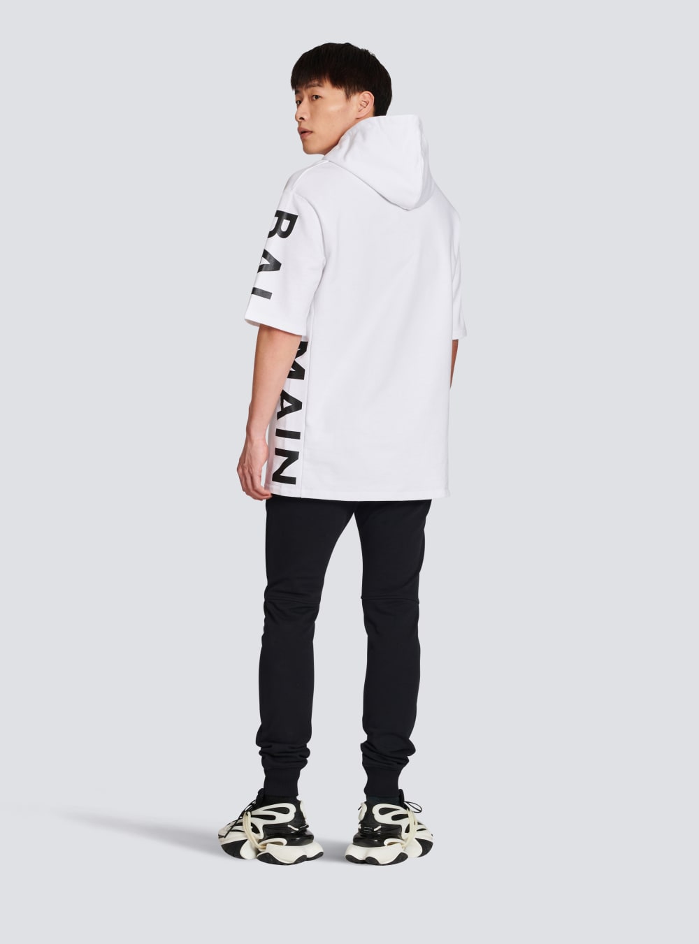 Men's Balmain Oversized Eco-designed Cotton Hooded With Logo Print Sweatshirts White | USA bGP0LXO4