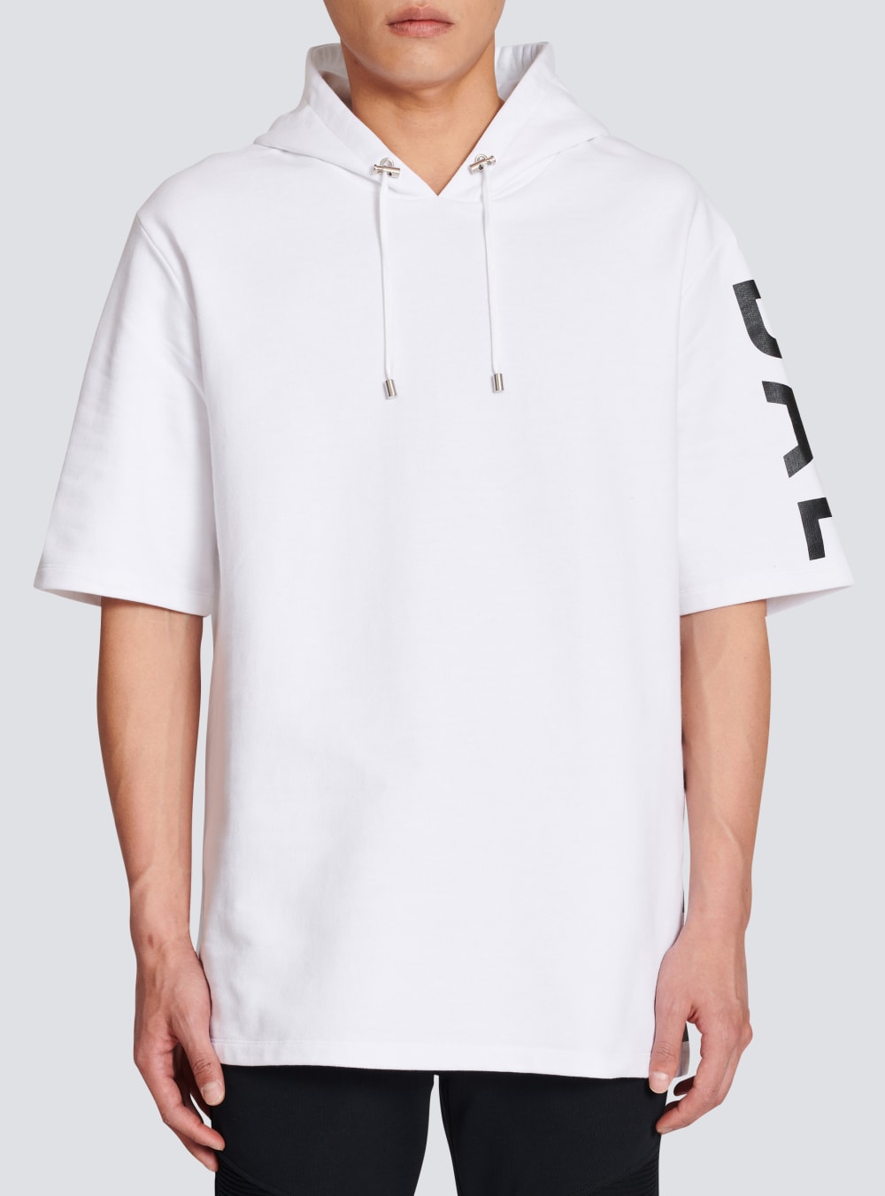 Men's Balmain Oversized Eco-designed Cotton Hooded With Logo Print Sweatshirts White | USA bGP0LXO4