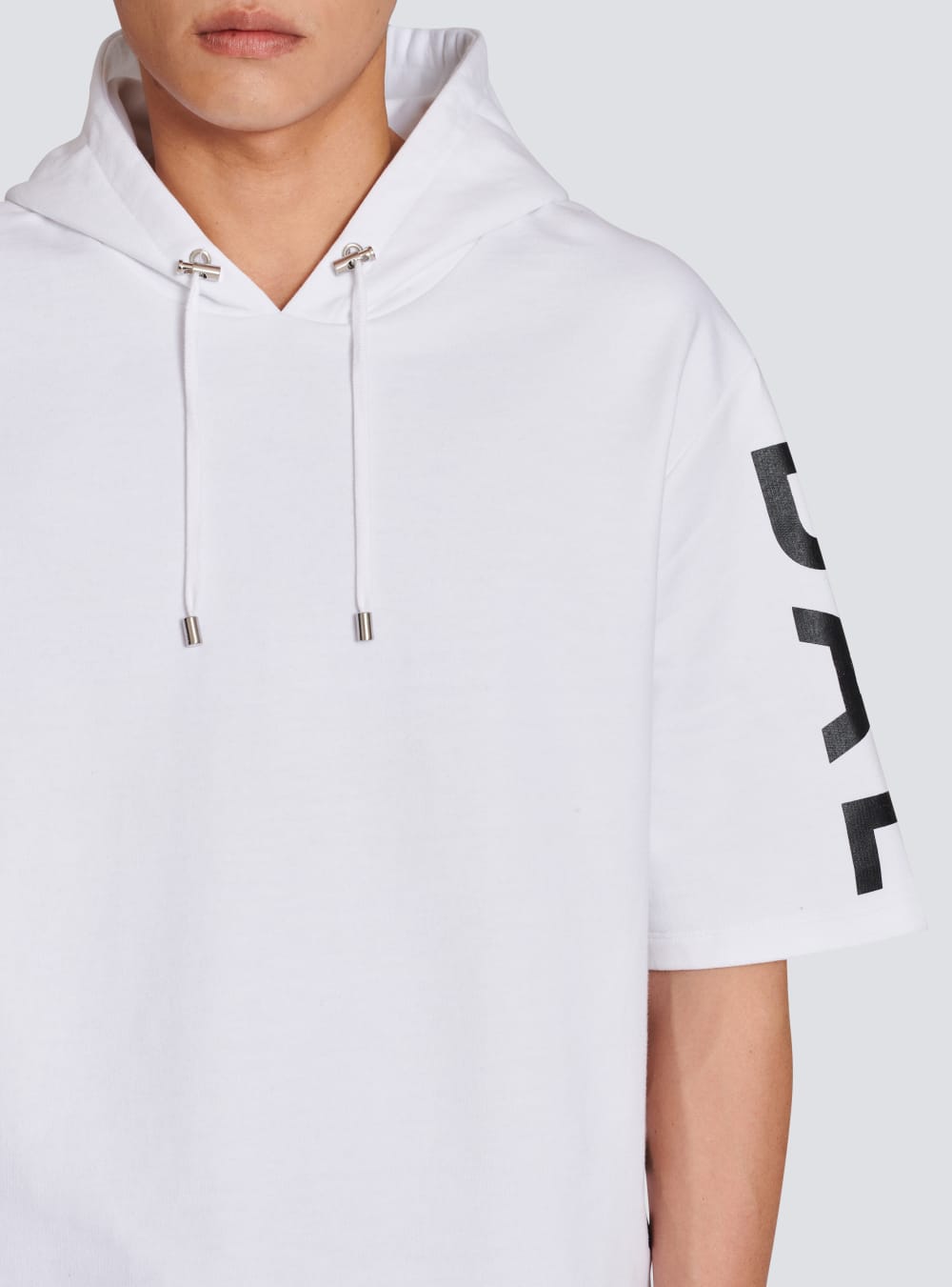 Men's Balmain Oversized Eco-designed Cotton Hooded With Logo Print Sweatshirts White | USA bGP0LXO4