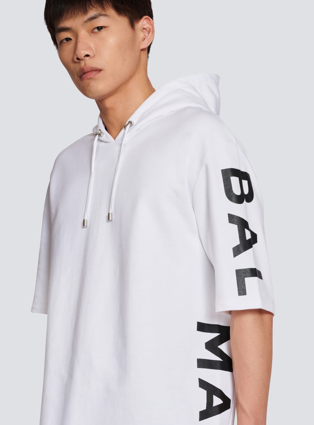 Men's Balmain Oversized Eco-designed Cotton Hooded With Logo Print Sweatshirts White | USA bGP0LXO4