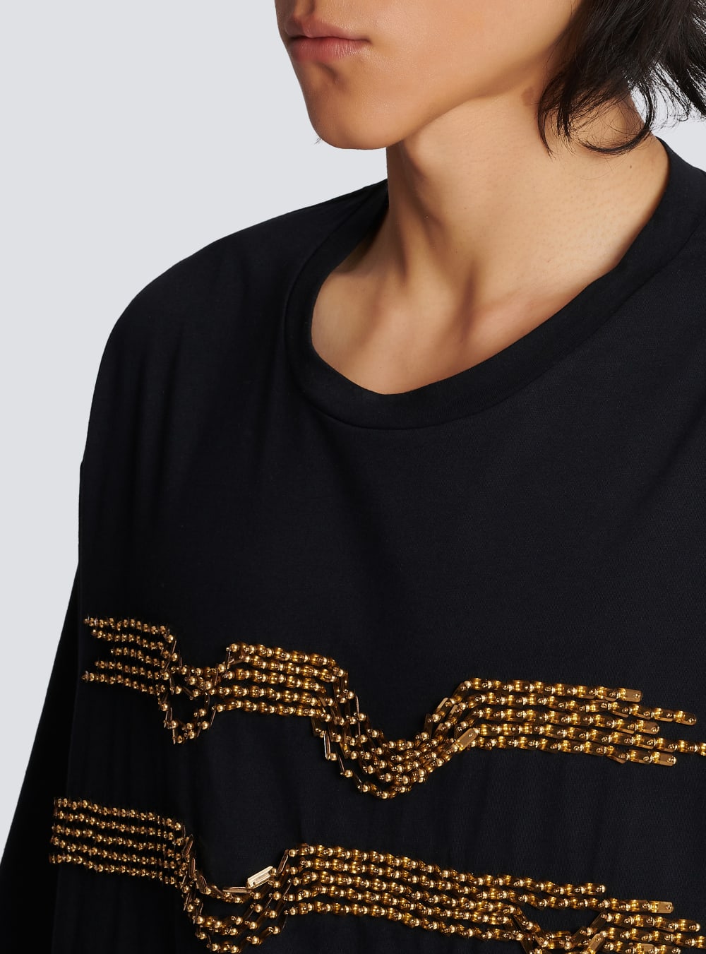 Men's Balmain Oversized Embroidered Cotton With Destroy Stripes T Shirts Gold | USA FdsSgoQg