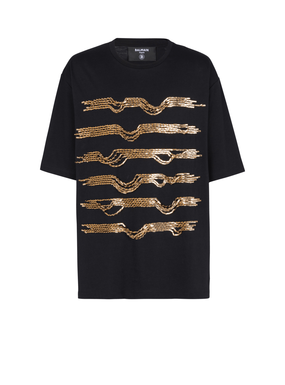 Men\'s Balmain Oversized Embroidered Cotton With Destroy Stripes T Shirts Gold | USA FdsSgoQg