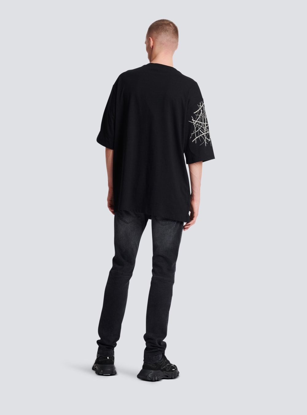 Men's Balmain Oversized Embroidered Jersey T Shirts Black | USA sR7YQNO2