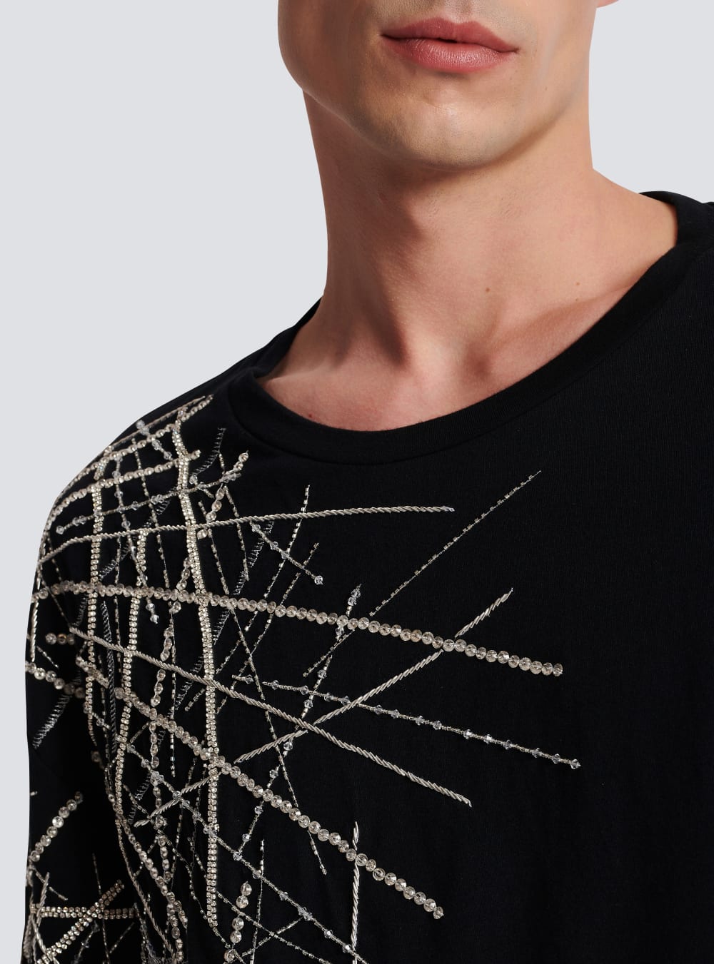 Men's Balmain Oversized Embroidered Jersey T Shirts Black | USA sR7YQNO2