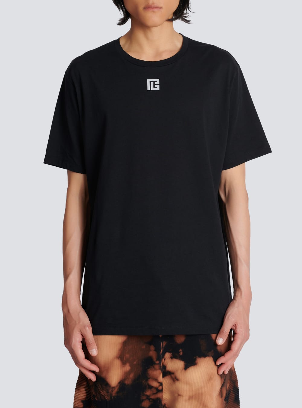 Men's Balmain Oversized In Eco-responsible Cotton With Reflective Maxi Logo Print T Shirts Black | USA DKlnsvVS