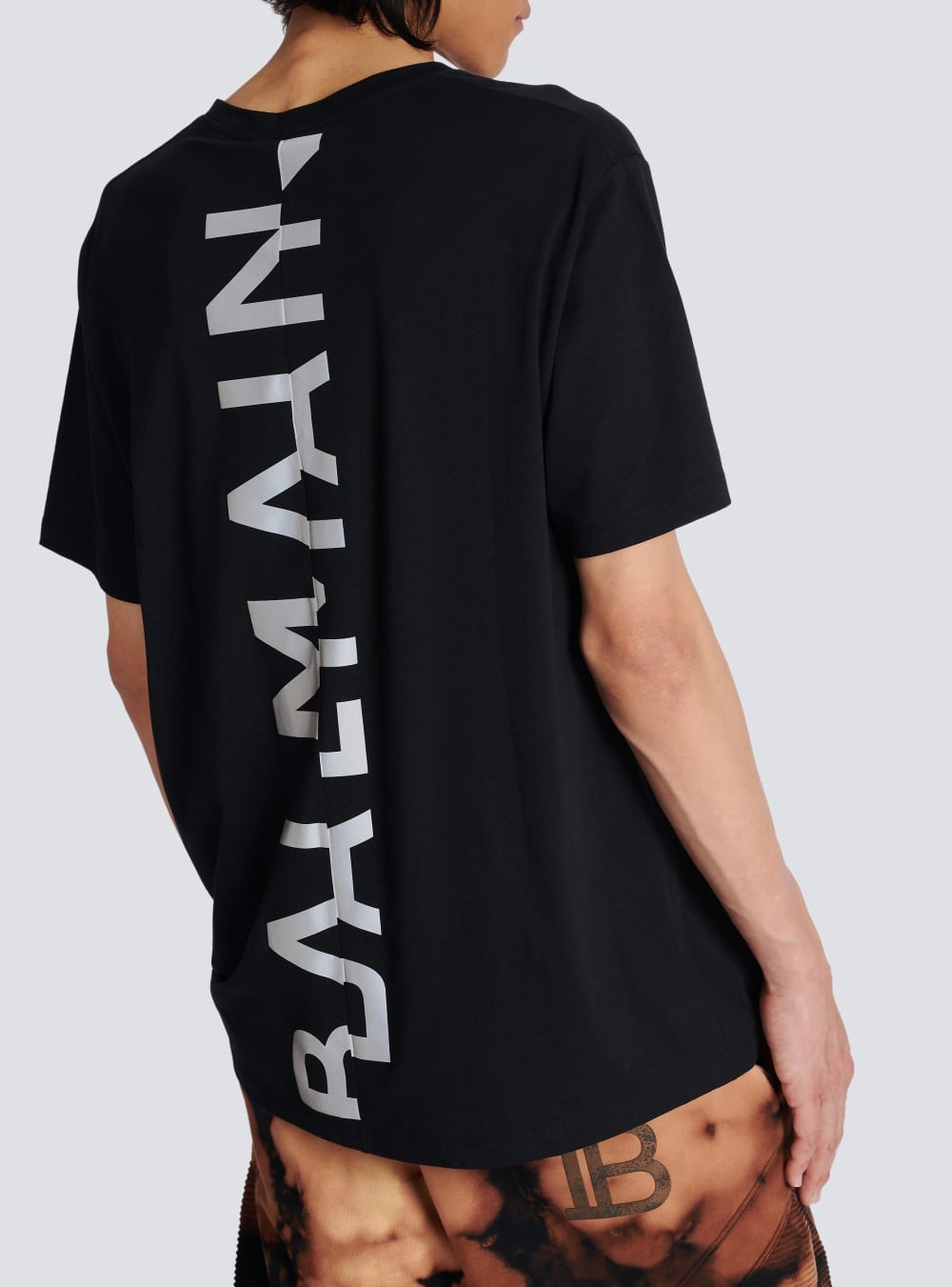 Men's Balmain Oversized In Eco-responsible Cotton With Reflective Maxi Logo Print T Shirts Black | USA DKlnsvVS