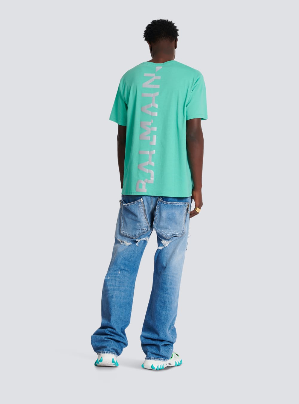 Men's Balmain Oversized In Eco-responsible Cotton With Reflective Maxi Logo Print T Shirts Blue | USA sQKqWT80