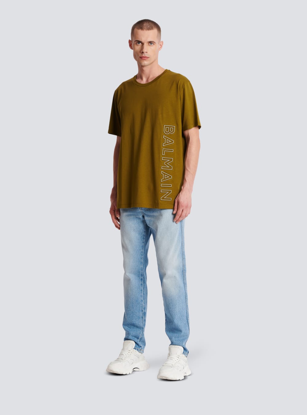 Men's Balmain Oversized In Eco-responsible Cotton With Reflective Logo T Shirts Khaki | USA uDoRz66V