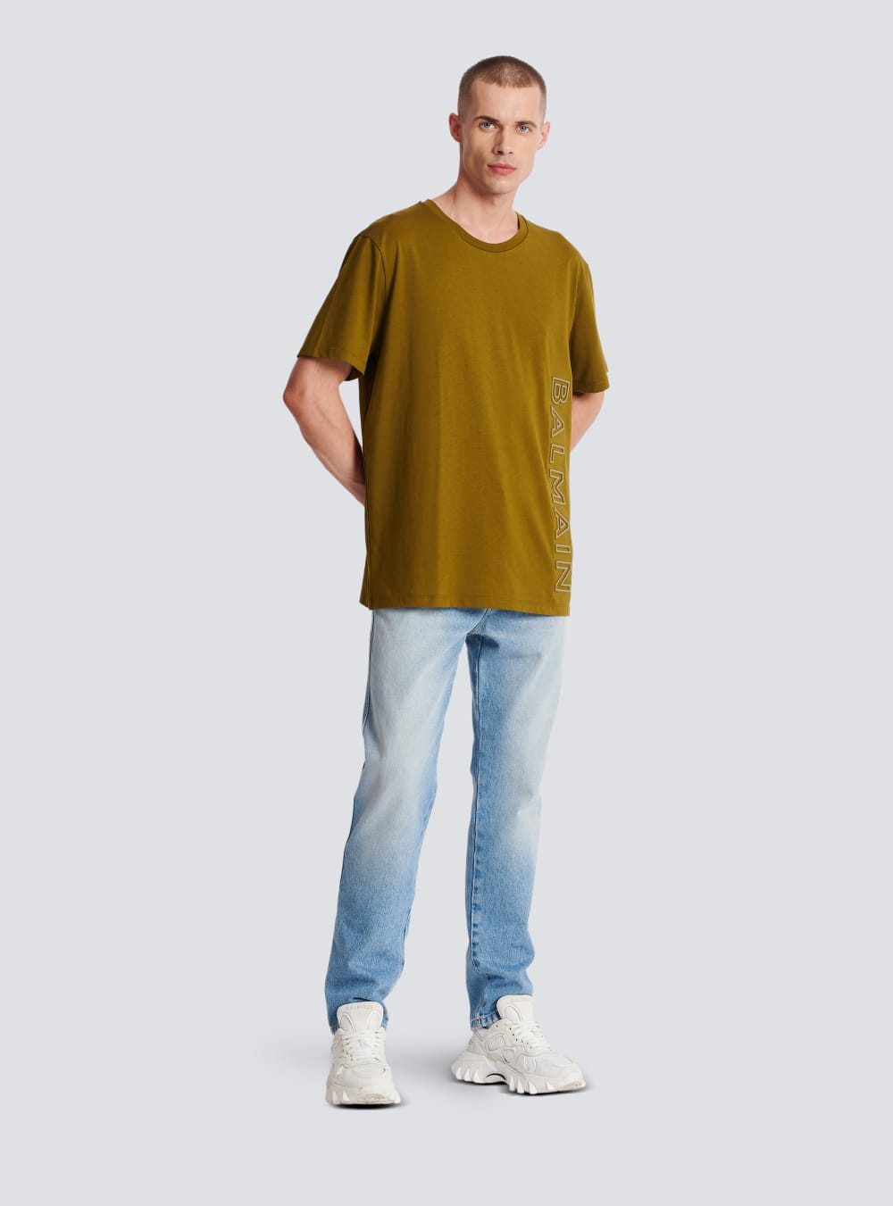 Men's Balmain Oversized In Eco-responsible Cotton With Reflective Logo T Shirts Khaki | USA uDoRz66V