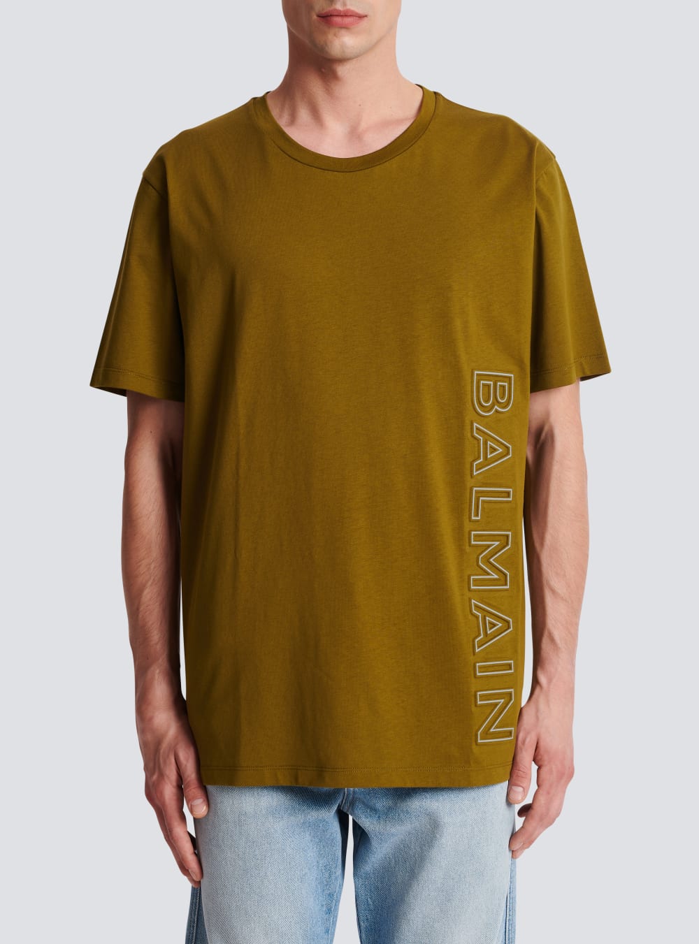 Men's Balmain Oversized In Eco-responsible Cotton With Reflective Logo T Shirts Khaki | USA uDoRz66V