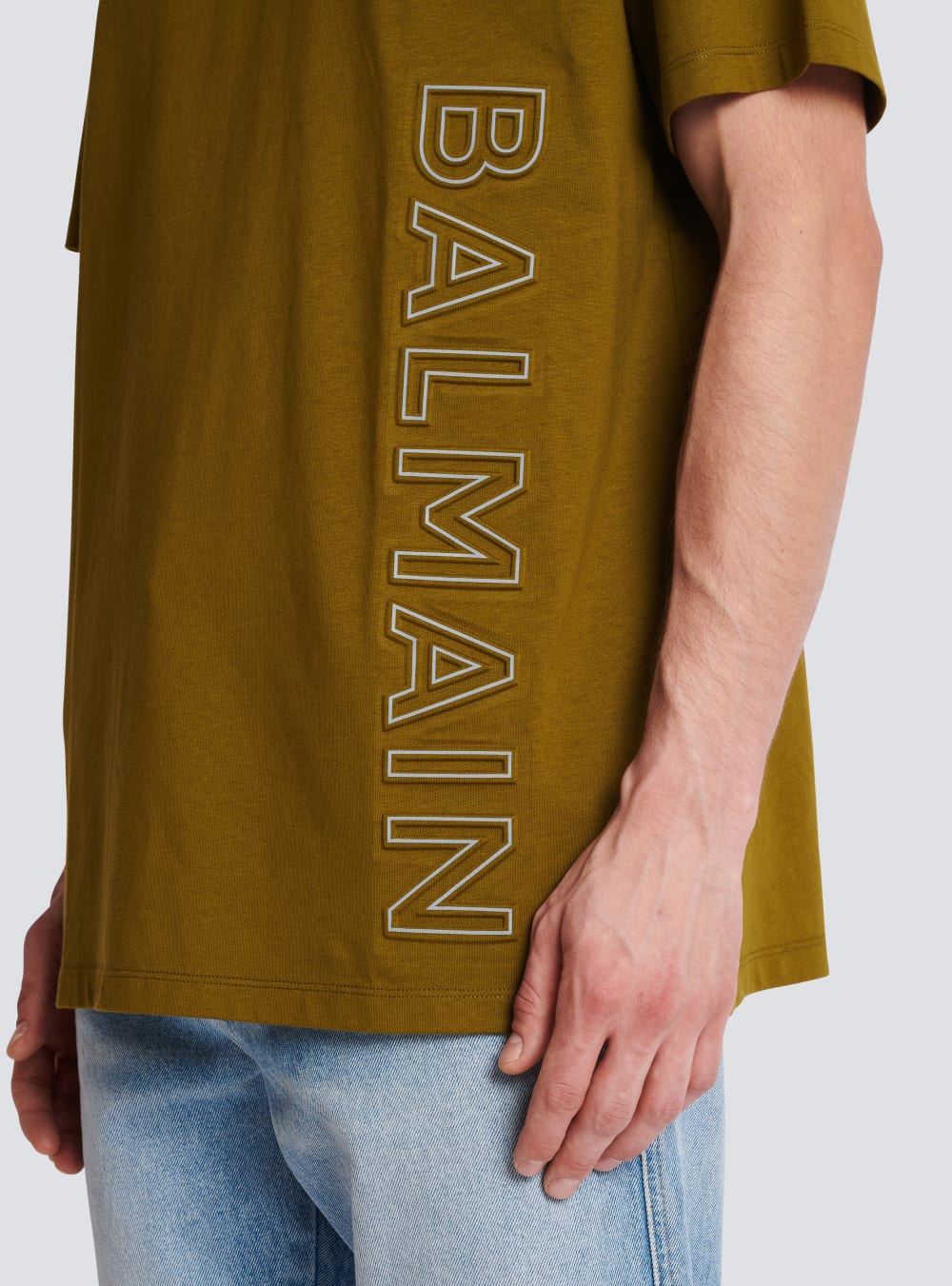 Men's Balmain Oversized In Eco-responsible Cotton With Reflective Logo T Shirts Khaki | USA uDoRz66V