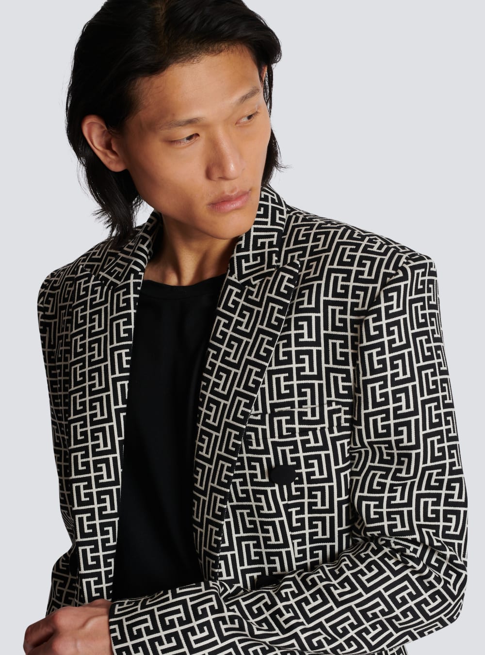 Men's Balmain Oversized Monogrammed Blazers Black | USA 9EAccC60