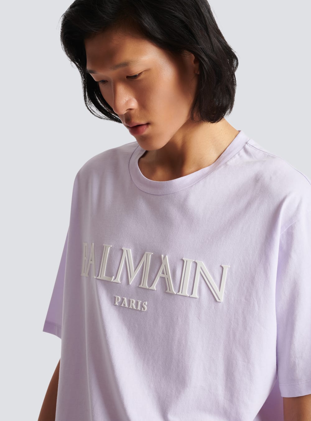 Men's Balmain Oversized With Rubber Roman Logo T Shirts Purple | USA VpmglrOm