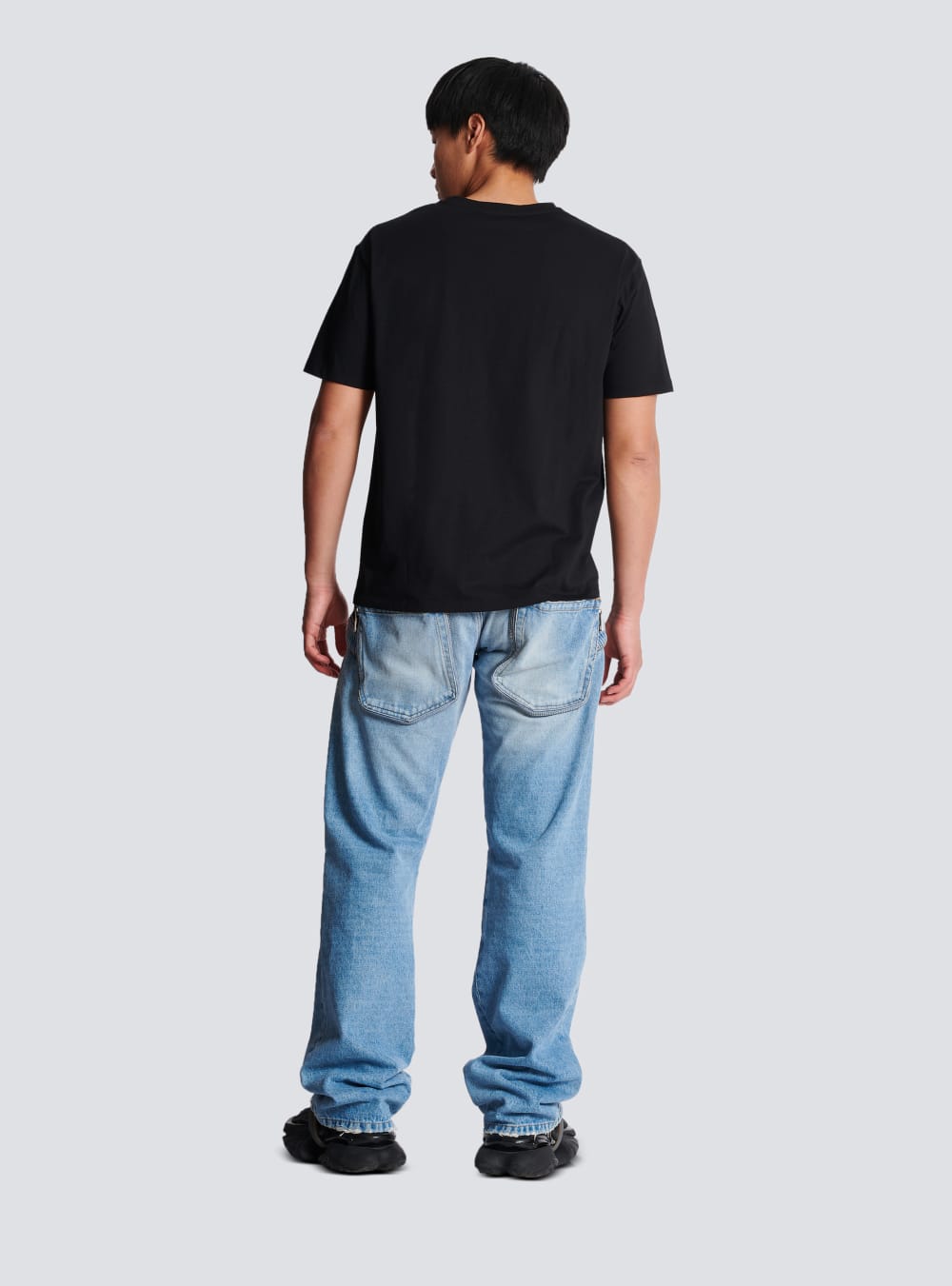 Men's Balmain Oversized With Rubber Roman Logo T Shirts Black | USA ltAMdsyb