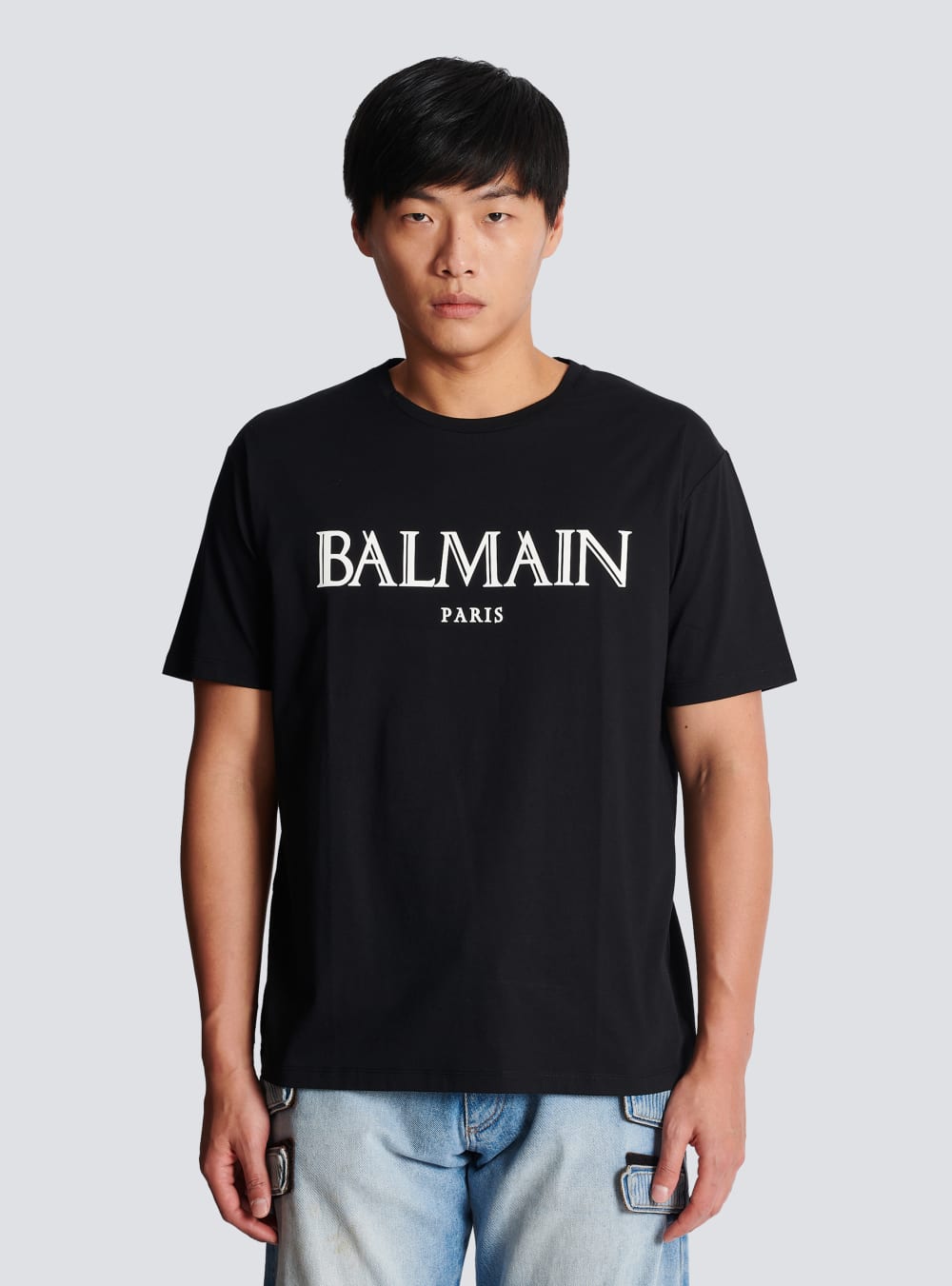 Men's Balmain Oversized With Rubber Roman Logo T Shirts Black | USA ltAMdsyb