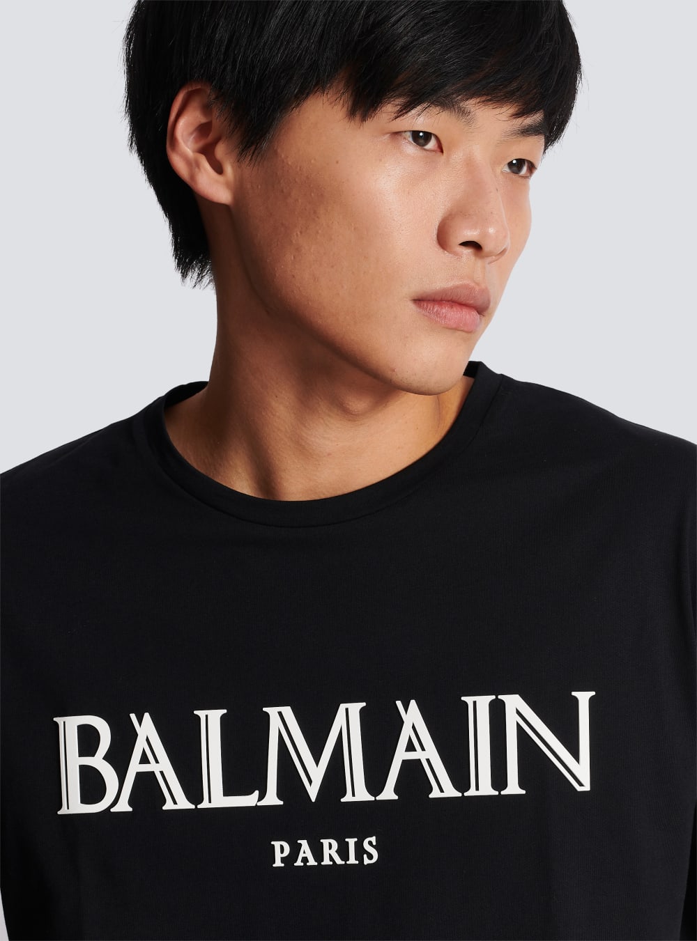 Men's Balmain Oversized With Rubber Roman Logo T Shirts Black | USA ltAMdsyb