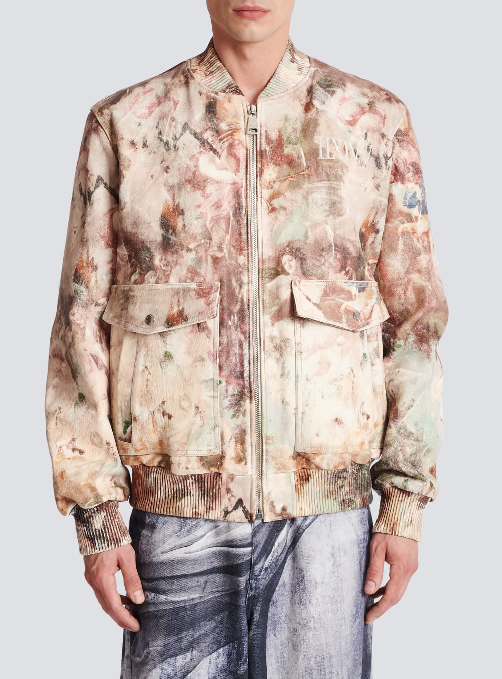 Men's Balmain Pastel Print Leather Bomber Jackets Multicolor | USA hAdPIsoD