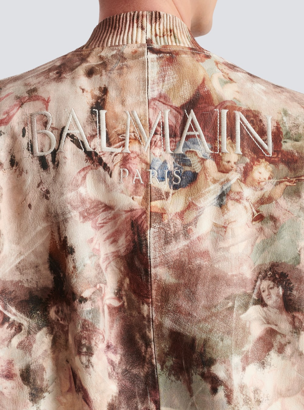 Men's Balmain Pastel Print Leather Bomber Jackets Multicolor | USA hAdPIsoD