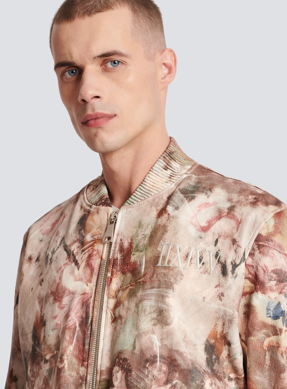 Men's Balmain Pastel Print Leather Bomber Jackets Multicolor | USA hAdPIsoD