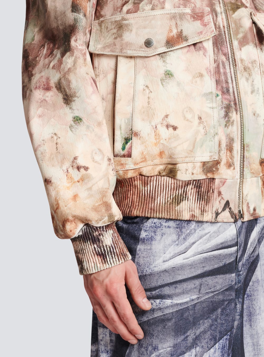 Men's Balmain Pastel Print Leather Bomber Jackets Multicolor | USA hAdPIsoD