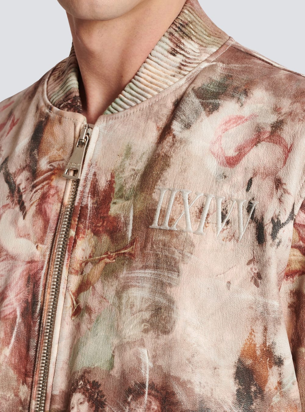 Men's Balmain Pastel Print Leather Bomber Jackets Multicolor | USA hAdPIsoD