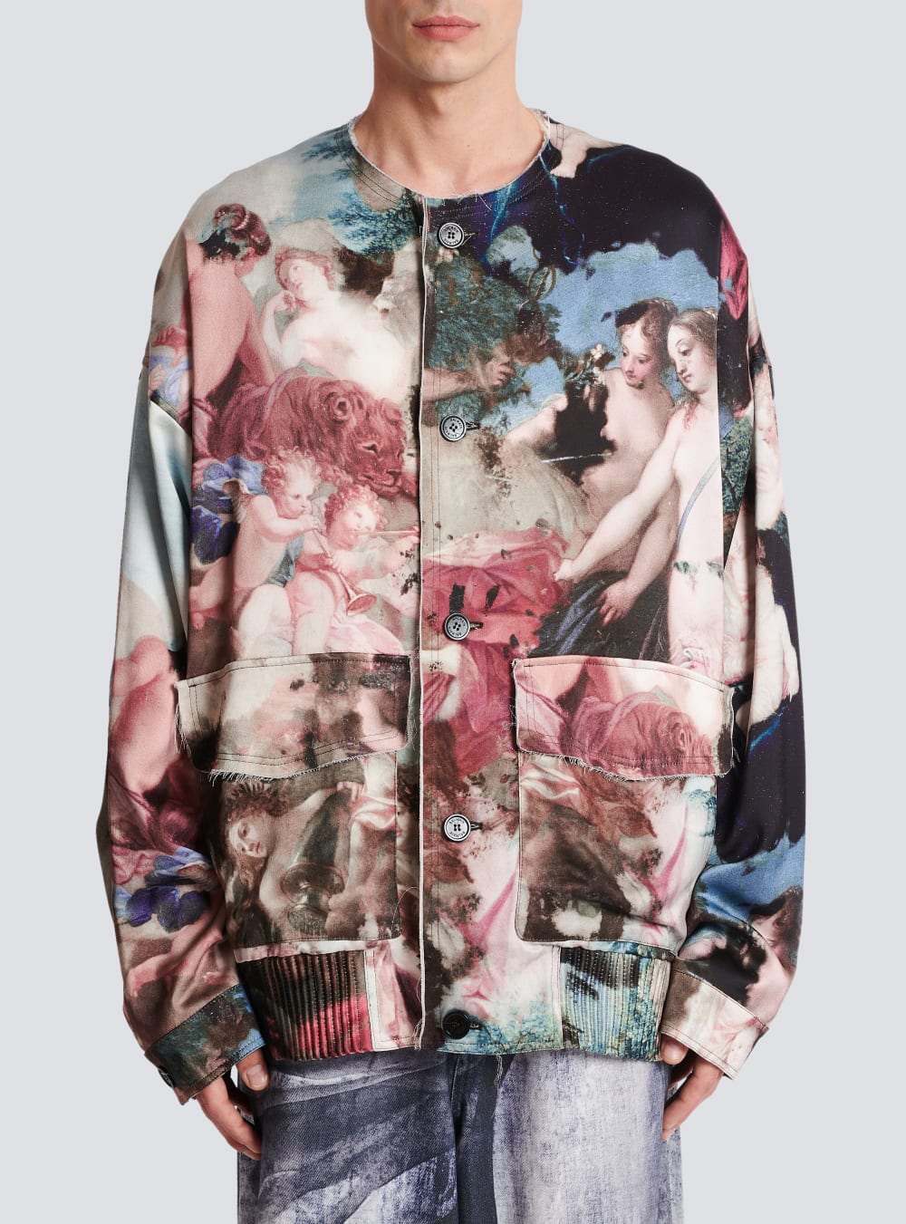 Men's Balmain Pastel Print Satin Varsity Jackets Multicolor | USA rlunJZty