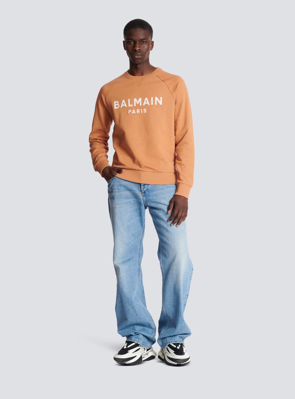 Men's Balmain Printed Logo Sweatshirts Brown | USA y2CISGWO