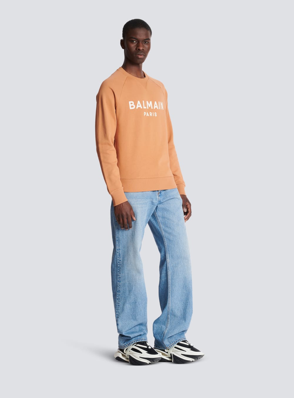 Men's Balmain Printed Logo Sweatshirts Brown | USA y2CISGWO