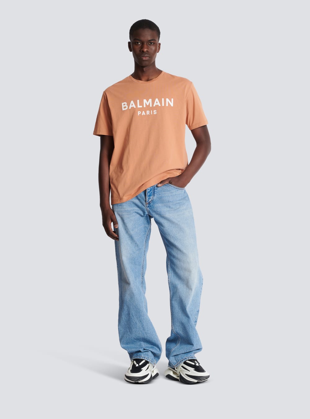 Men's Balmain Printed Logo T Shirts Brown | USA aXbFEhJD