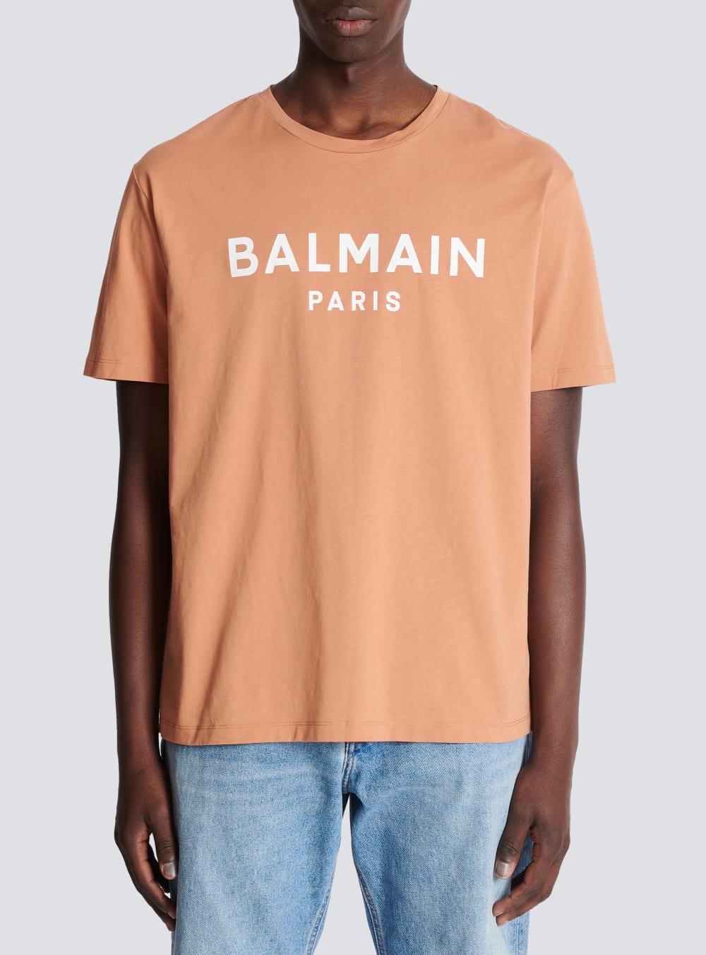 Men's Balmain Printed Logo T Shirts Brown | USA aXbFEhJD