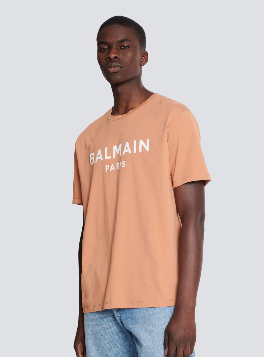 Men's Balmain Printed Logo T Shirts Brown | USA aXbFEhJD