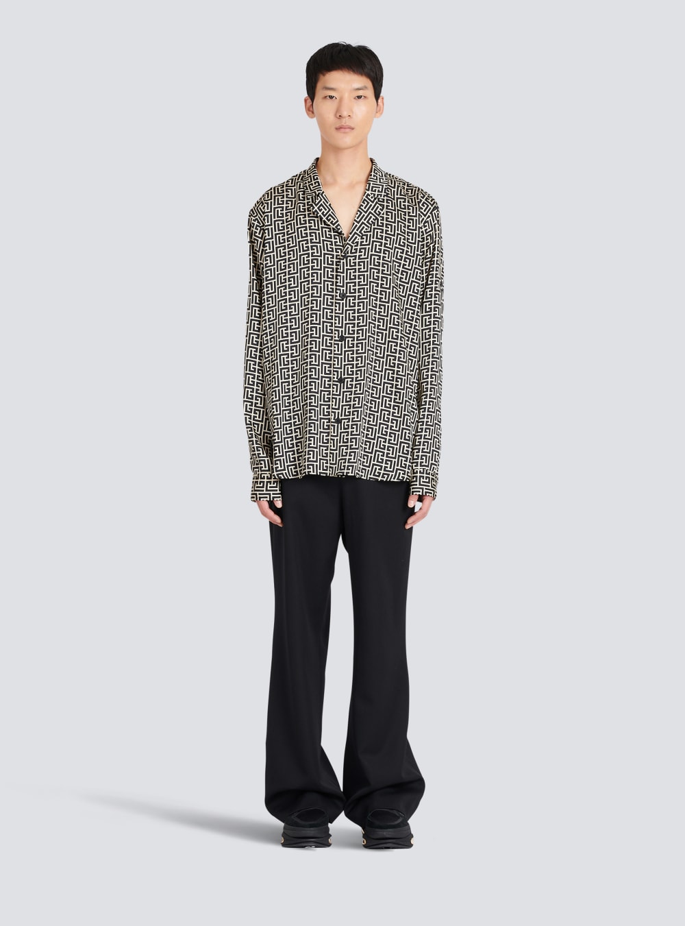 Men's Balmain Pyjama With Monogram Print Shirts Black | USA CfKVozP0