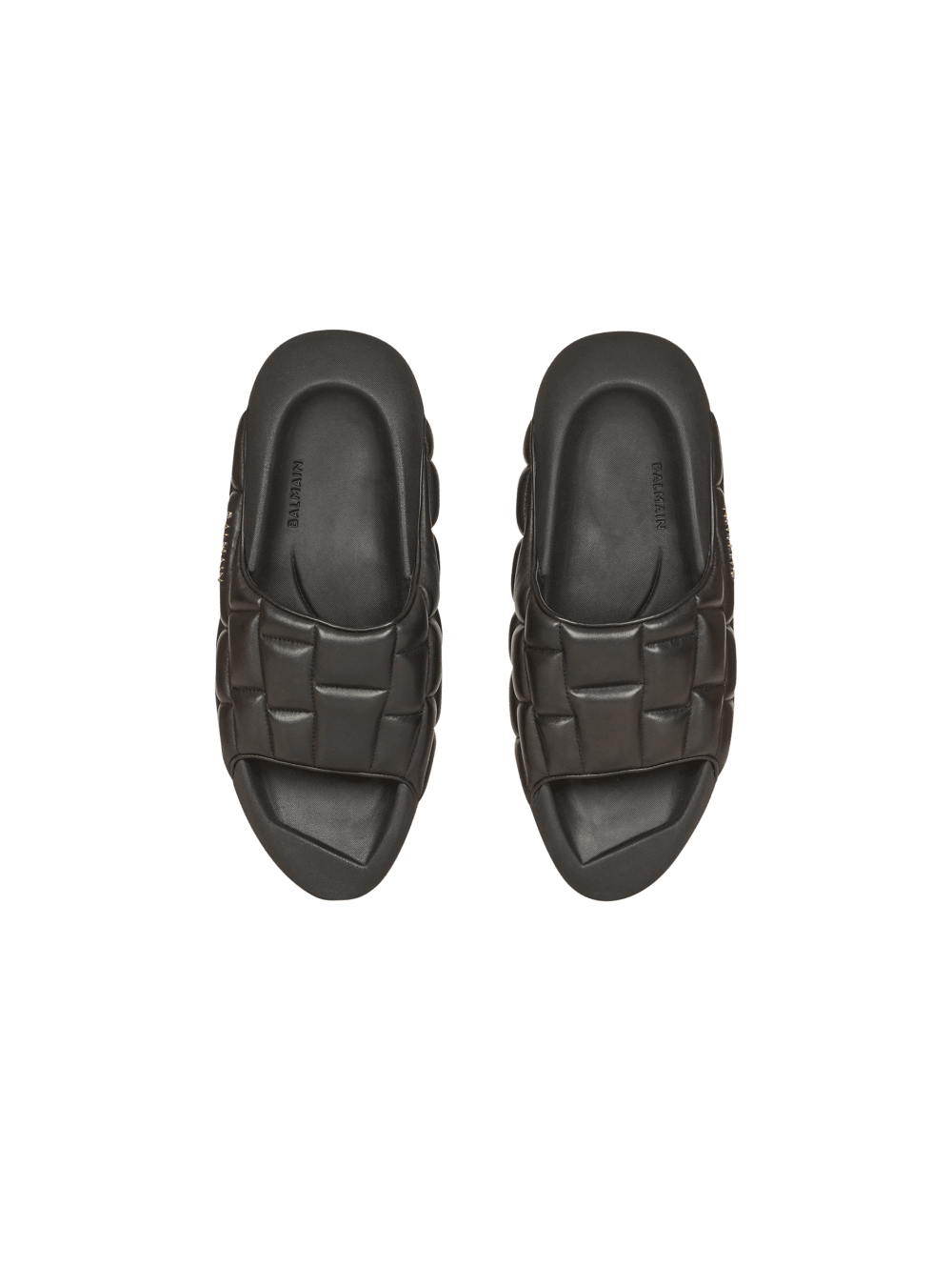 Men's Balmain Quilted Leather B-IT Slides Black | USA 2nhpul8X