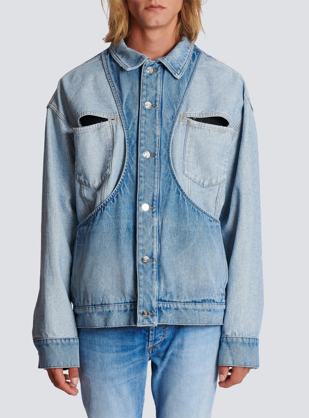 Men's Balmain Reverse Cut Denim Jackets Blue | USA 2gVAvLHl