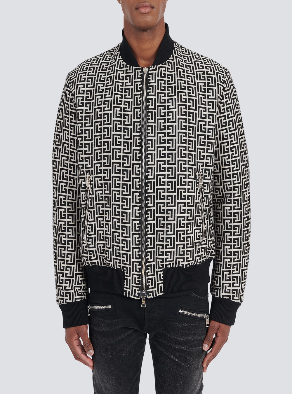 Men's Balmain Reversible Cotton Bomber With Monogram Jackets Black | USA aNwRUvMx