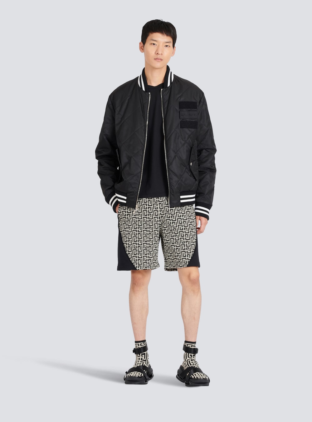 Men's Balmain Reversible Nylon Bomber With Maxi Monogram Jackets Black | USA 43tfCRQ8