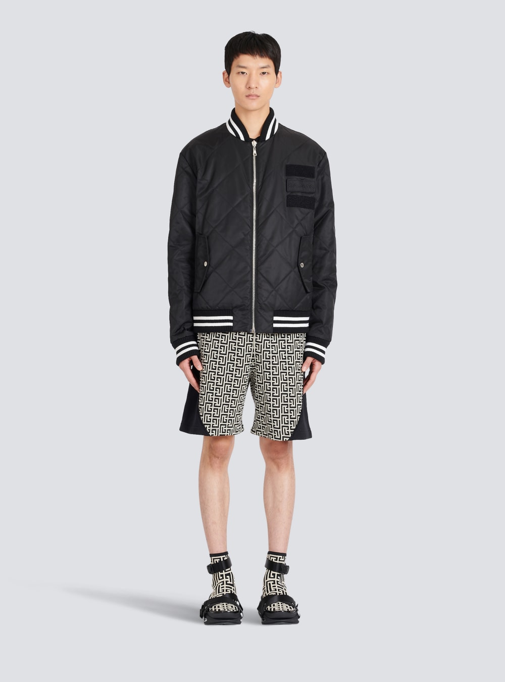 Men's Balmain Reversible Nylon Bomber With Maxi Monogram Jackets Black | USA 43tfCRQ8