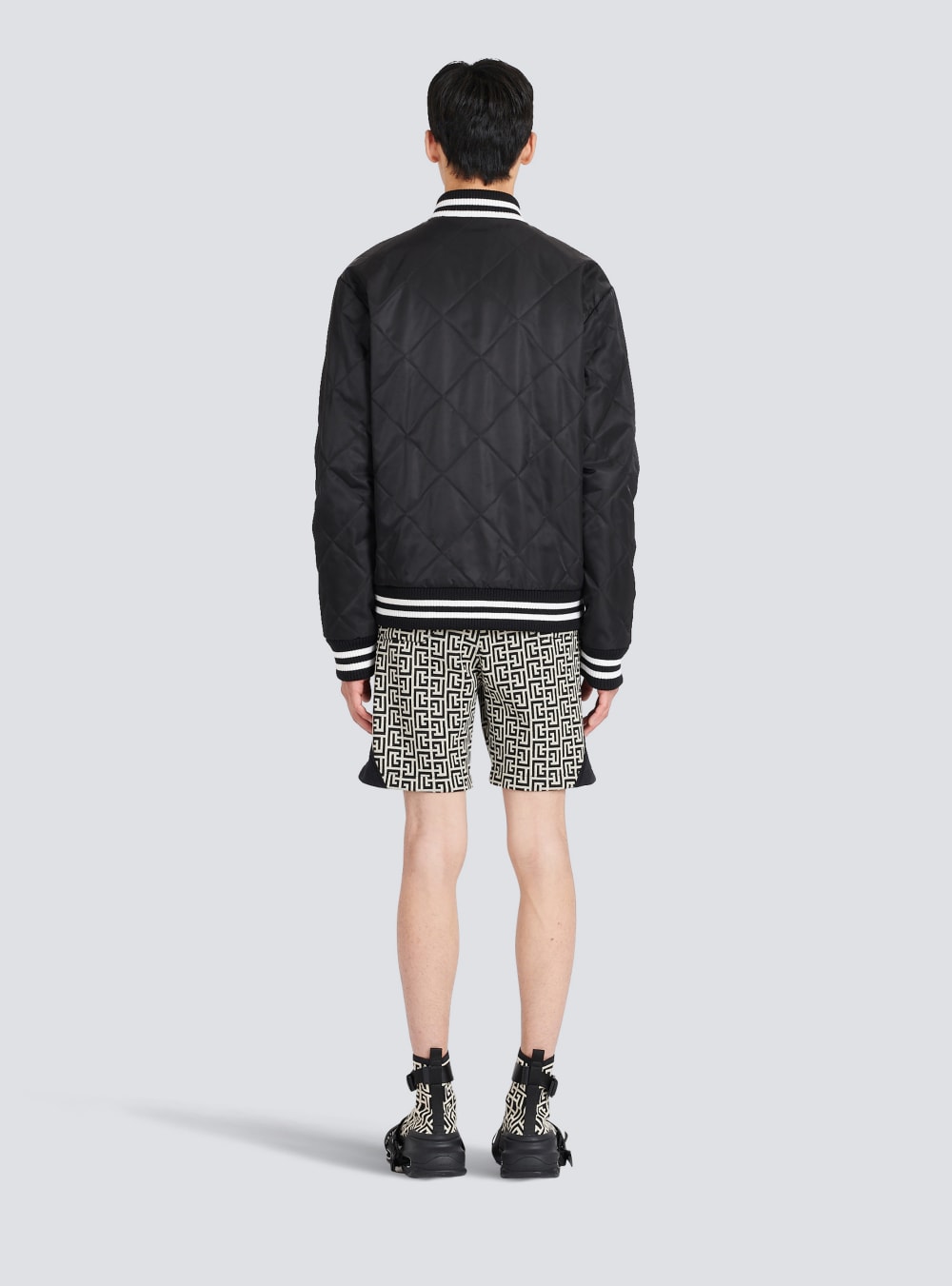 Men's Balmain Reversible Nylon Bomber With Maxi Monogram Jackets Black | USA 43tfCRQ8