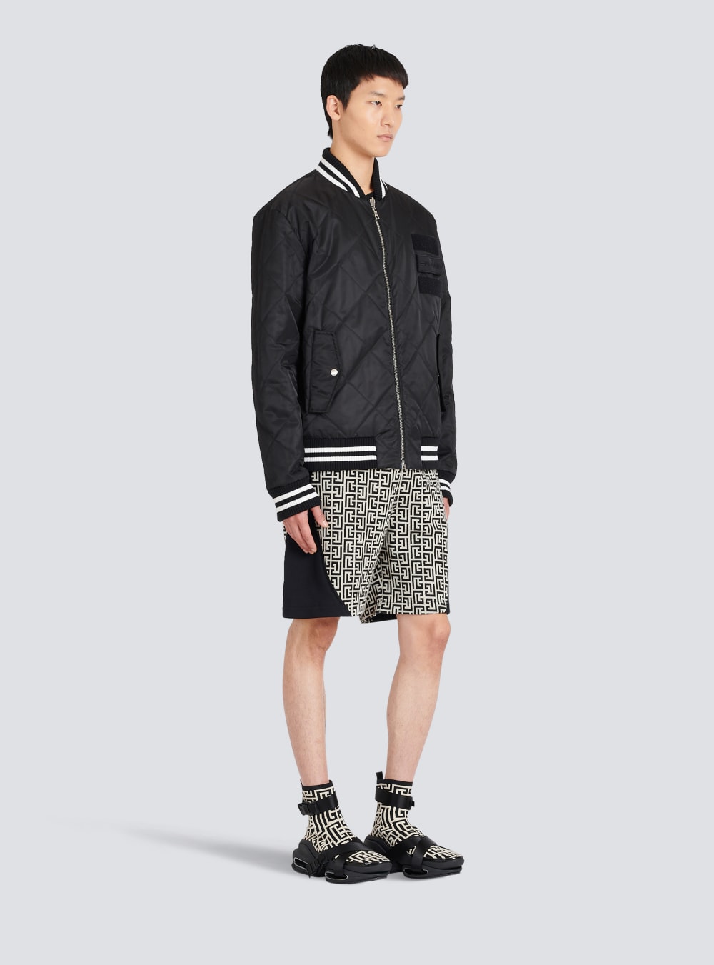 Men's Balmain Reversible Nylon Bomber With Maxi Monogram Jackets Black | USA 43tfCRQ8