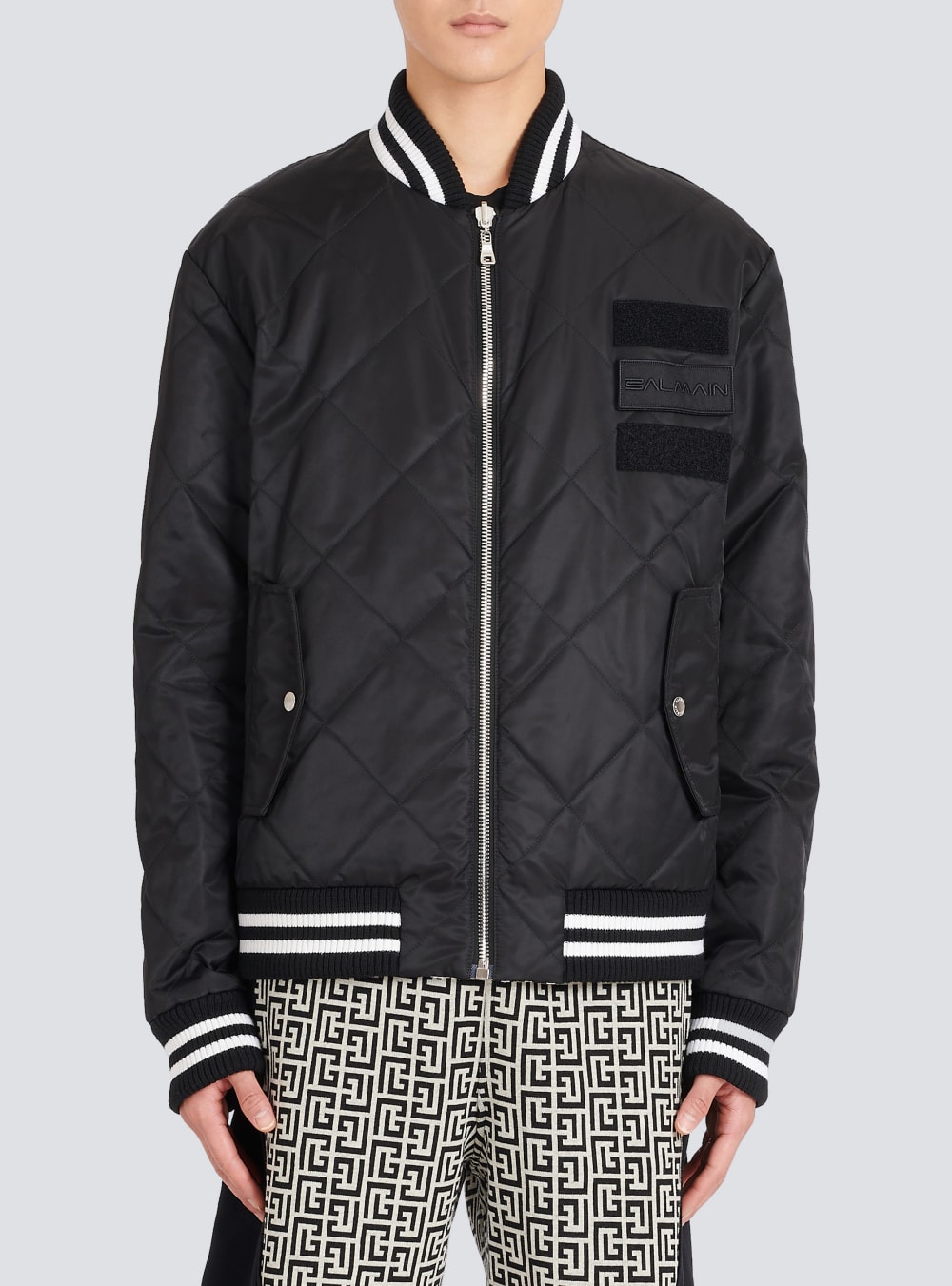 Men's Balmain Reversible Nylon Bomber With Maxi Monogram Jackets Black | USA 43tfCRQ8