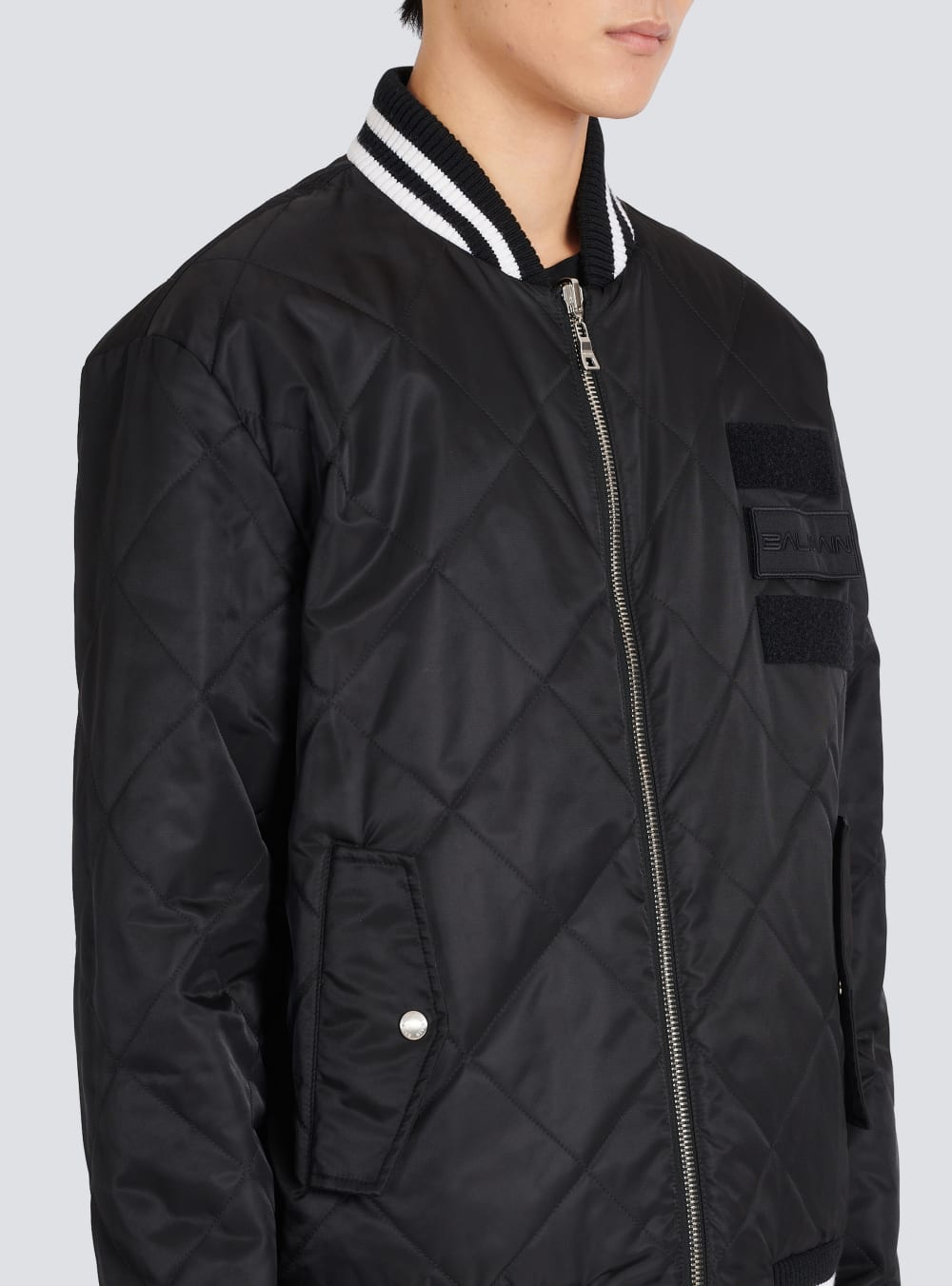 Men's Balmain Reversible Nylon Bomber With Maxi Monogram Jackets Black | USA 43tfCRQ8