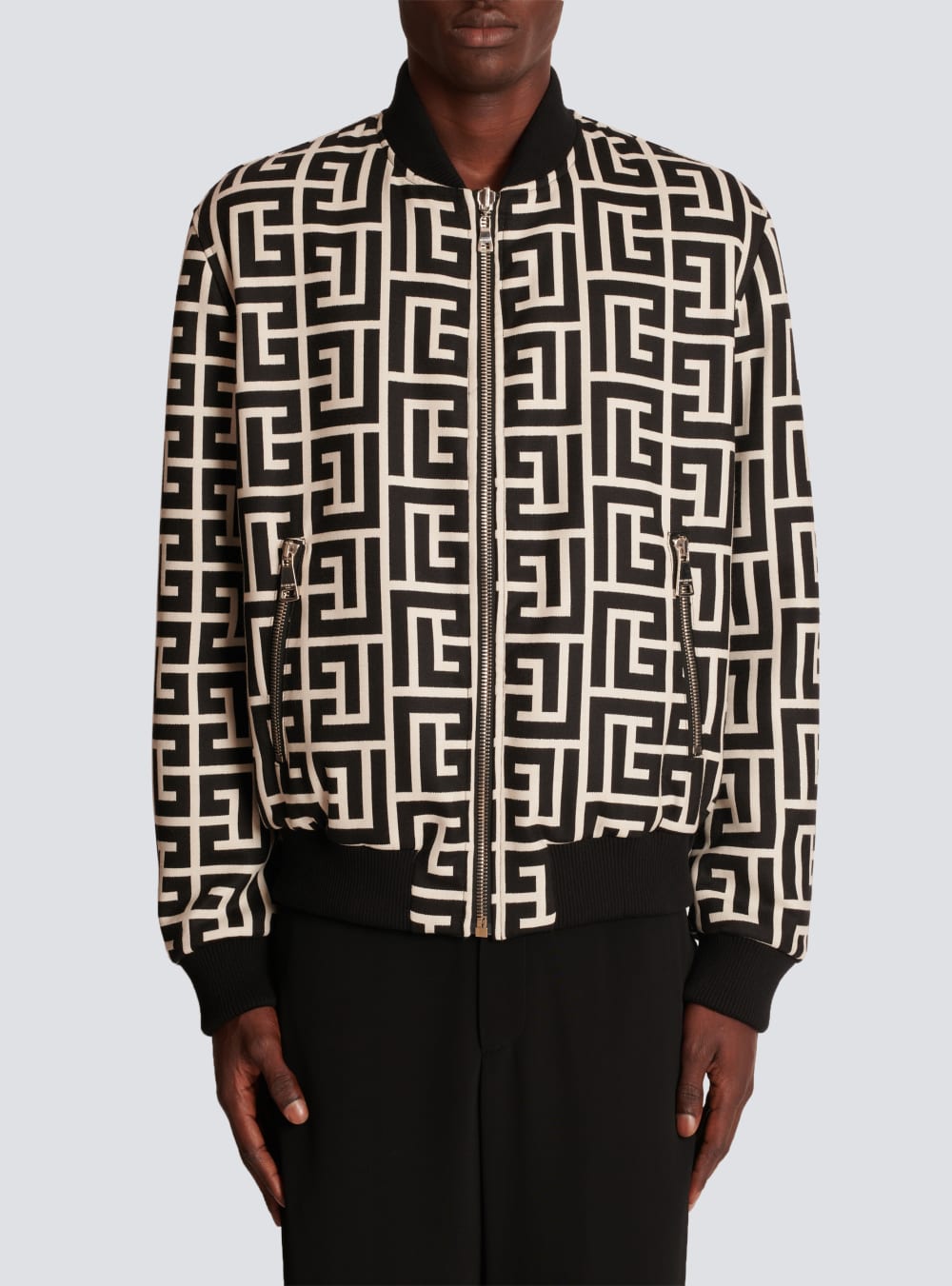 Men's Balmain Reversible Wool Bomber With Monogram Jackets Black | USA xgYAc5R2