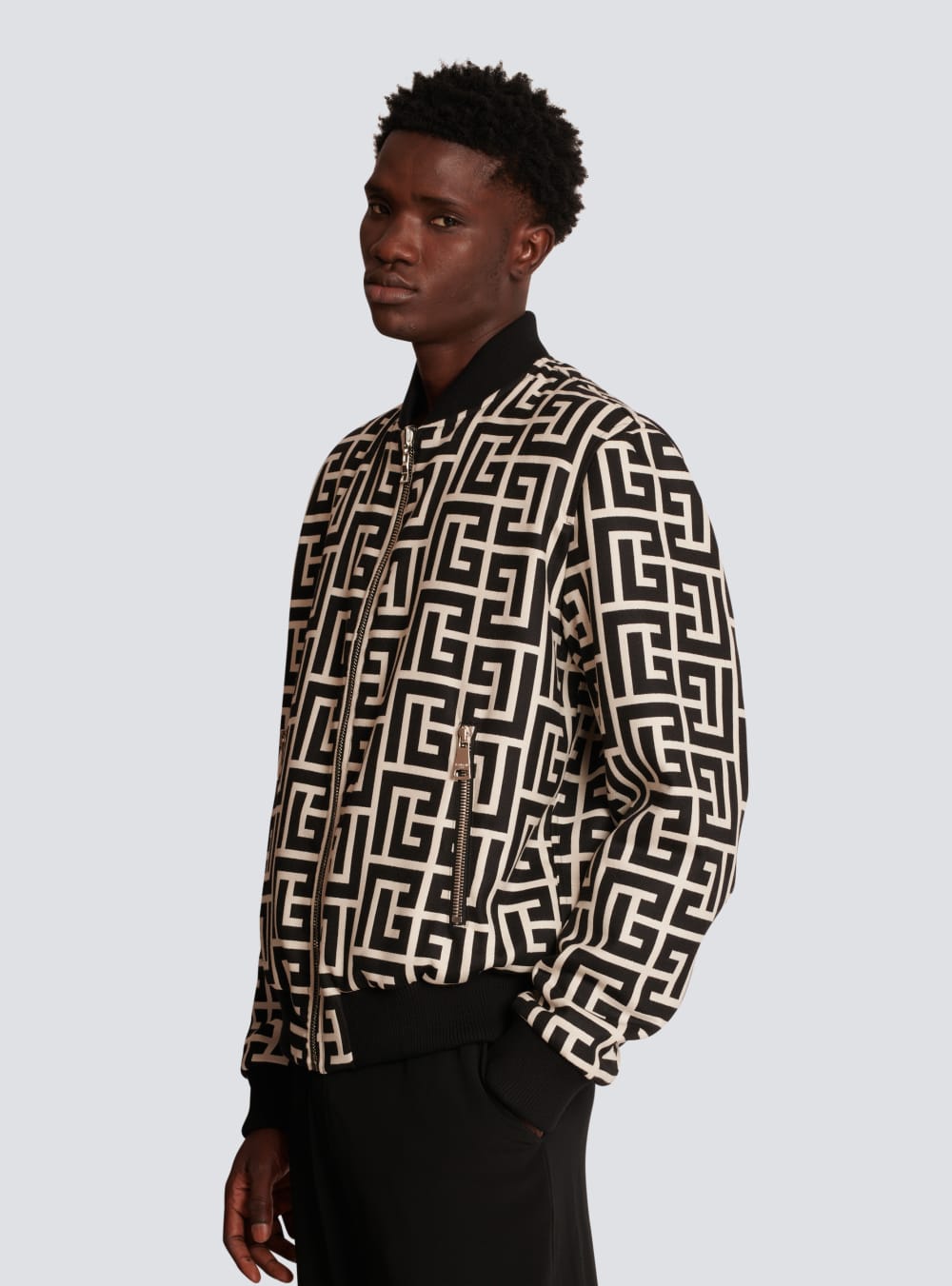 Men's Balmain Reversible Wool Bomber With Monogram Jackets Black | USA xgYAc5R2