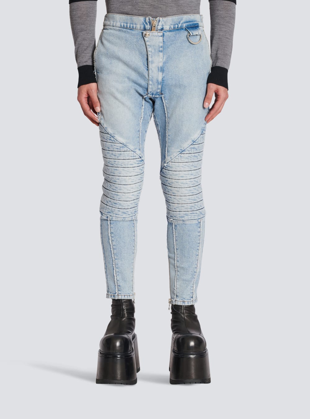 Men's Balmain Ribbed Cotton Slim-fit Jeans Blue | USA 3pJabBQa