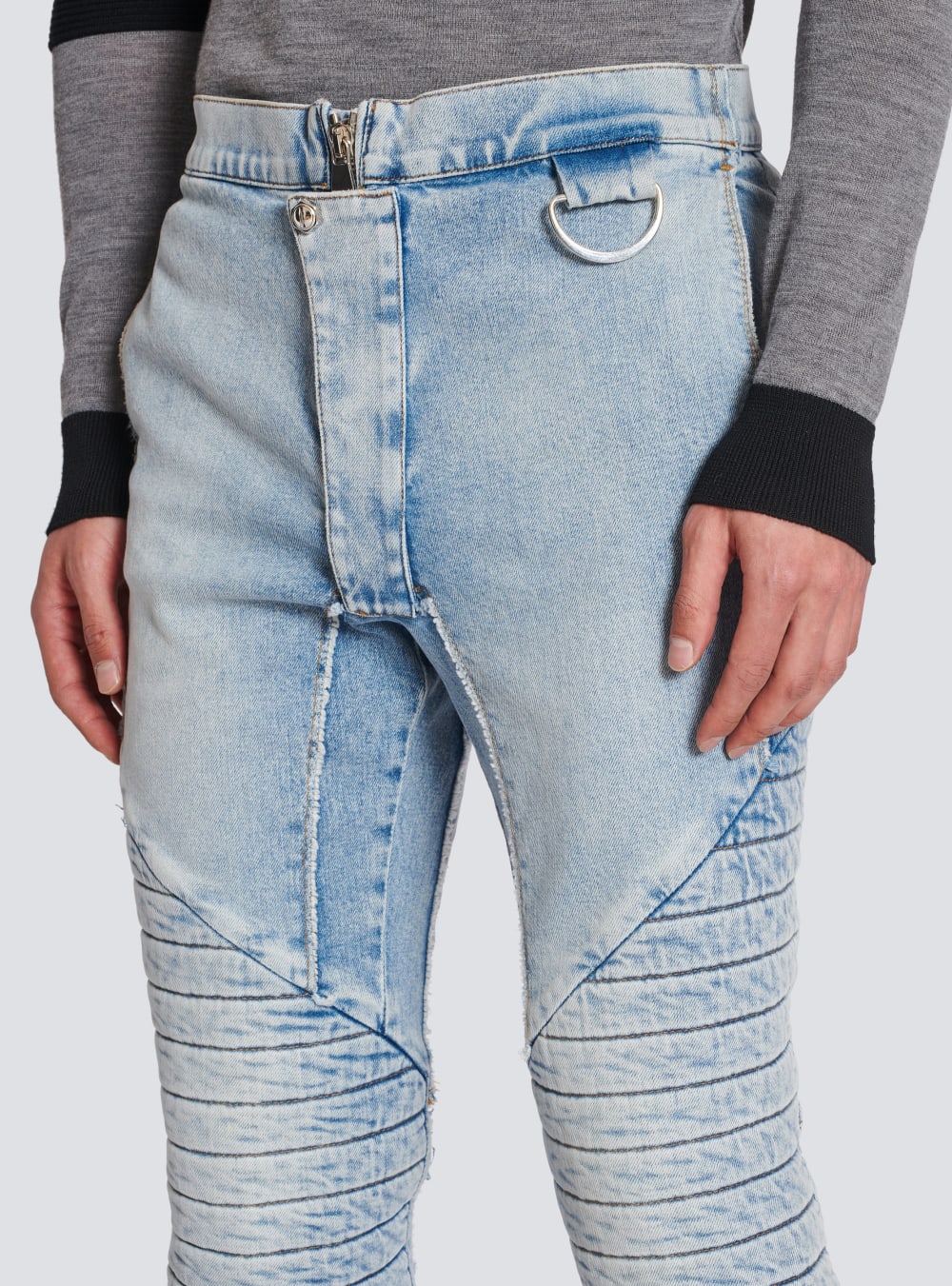 Men's Balmain Ribbed Cotton Slim-fit Jeans Blue | USA 3pJabBQa