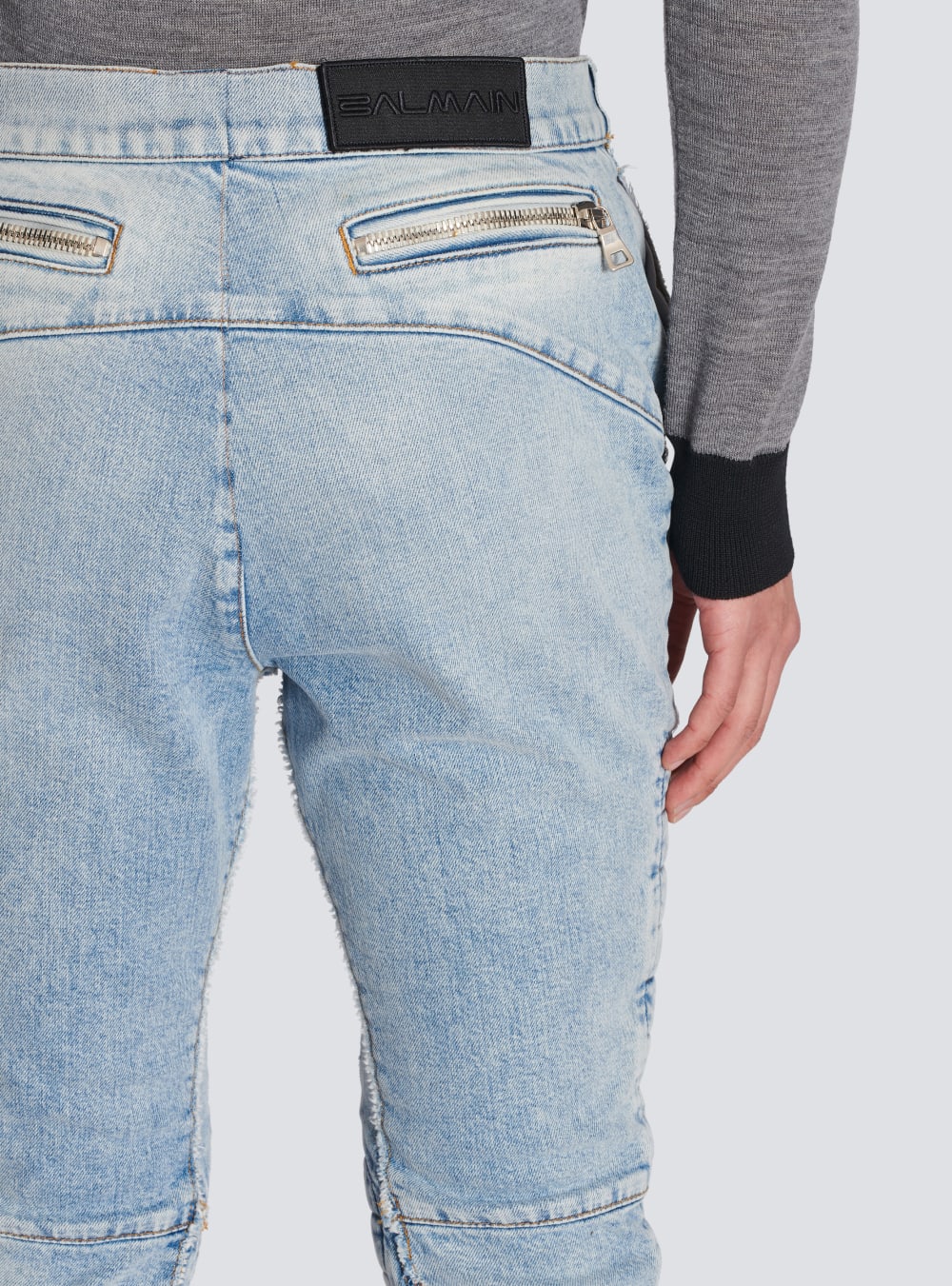 Men's Balmain Ribbed Cotton Slim-fit Jeans Blue | USA 3pJabBQa