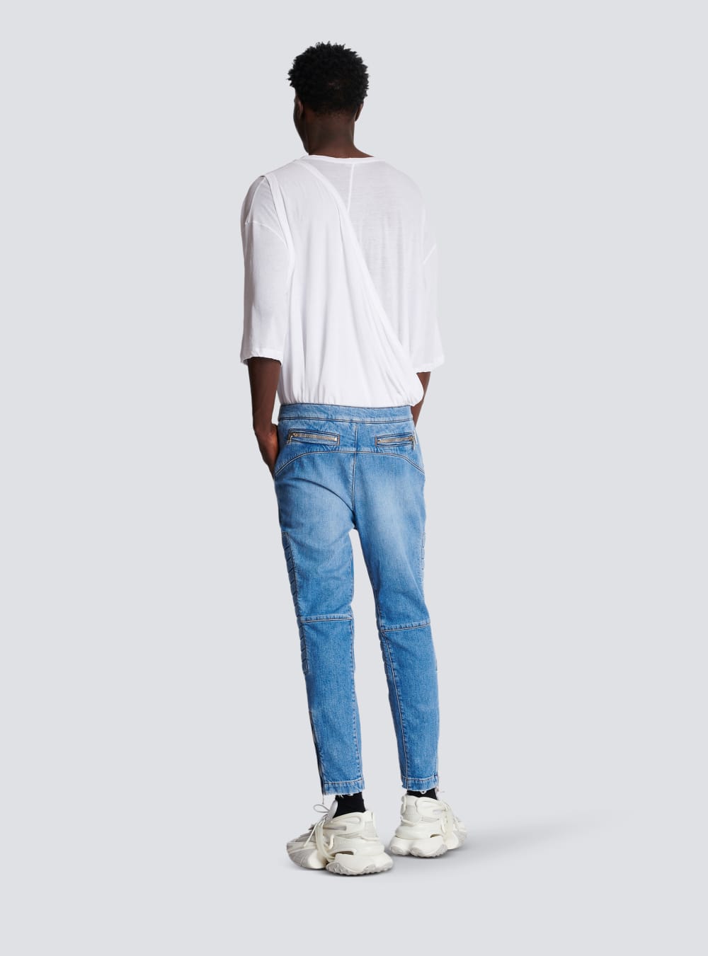 Men's Balmain Ribbed Cotton Slim-fit Jeans Blue | USA S6GjqUwx