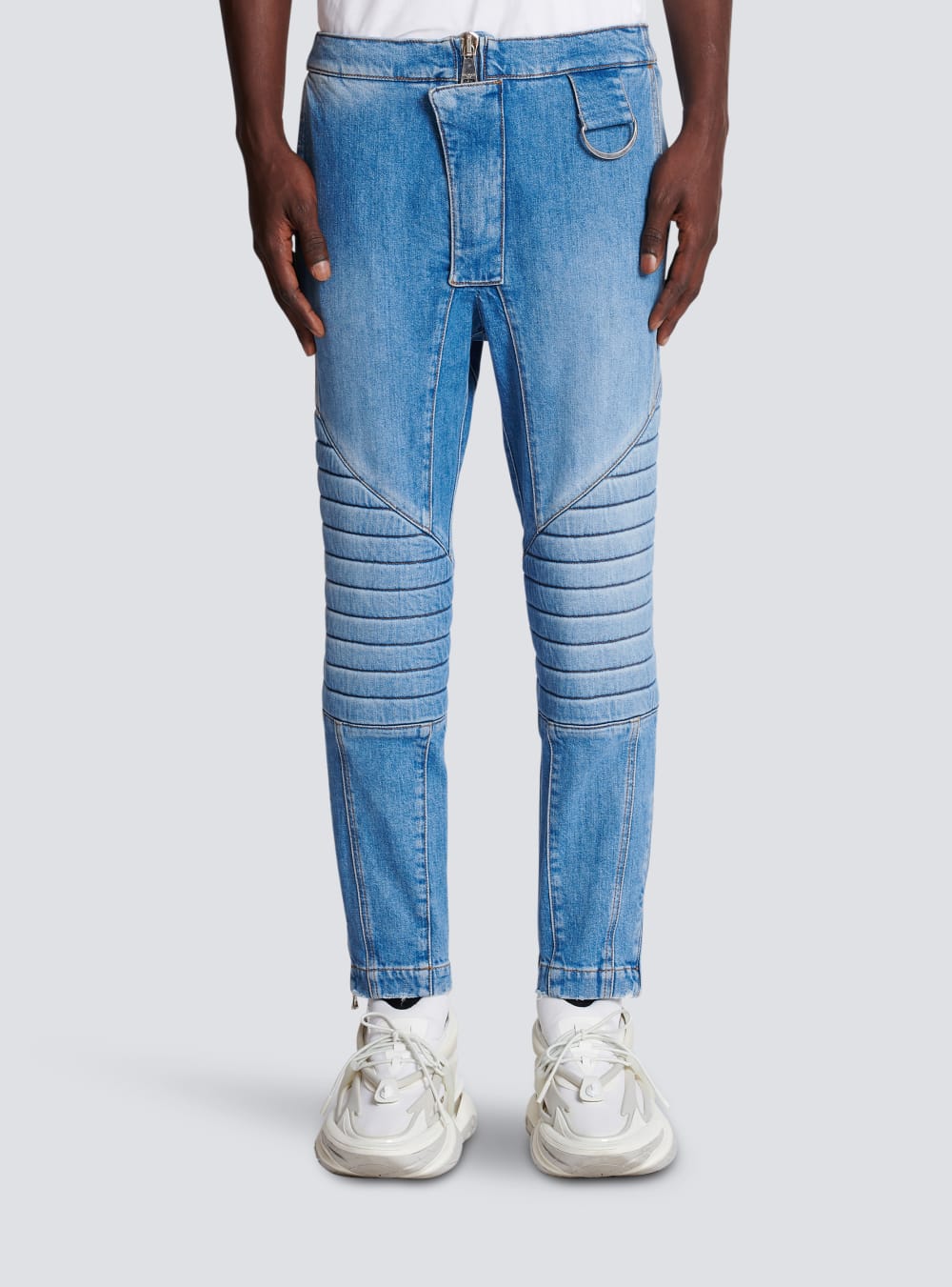 Men's Balmain Ribbed Cotton Slim-fit Jeans Blue | USA S6GjqUwx